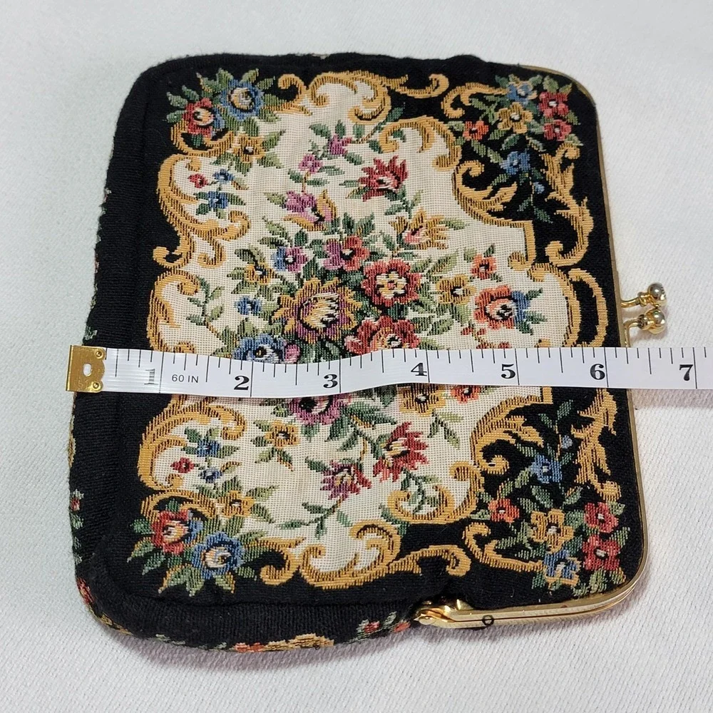 Vintage 1950's Floral Tapestry Purse Clutch Bag with Gold Clasp & Chain